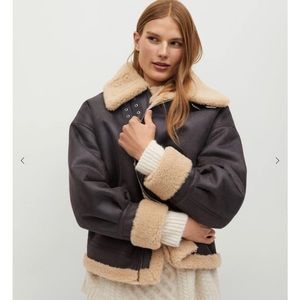 Mango faux shearling biker jacket
